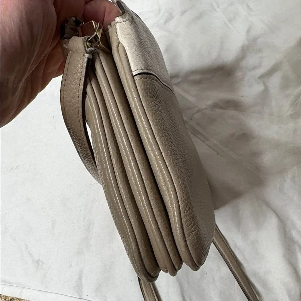 Kate Spade Leila Triple Gusset Two Toned Beige and‎ Cream Pebbled Crossbody Bag